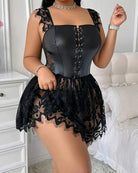 Women's Plus Size Faux Leather Corset Lingerie with Lace Skirt - SYV010405_B-7.jpg