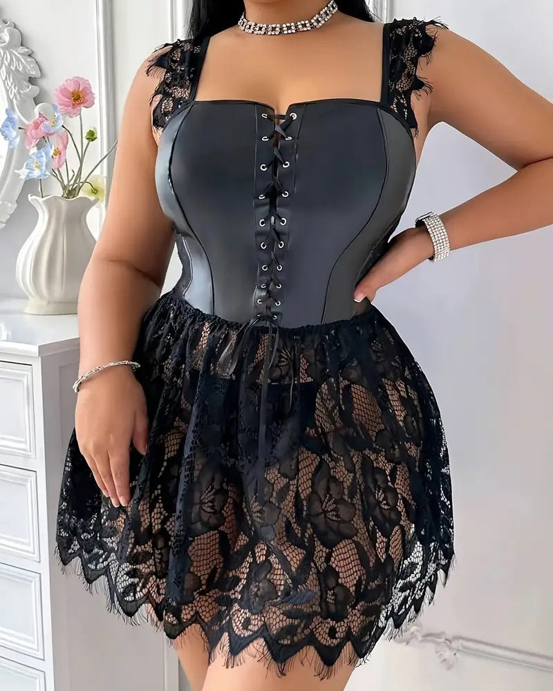 Women's Plus Size Faux Leather Corset Lingerie with Lace Skirt - SYV010405_B-8.jpg