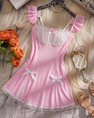 Ruffle Flutter Sleeve Satin Bow Babydoll Mini Dress