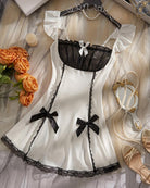 Ruffle Flutter Sleeve Satin Bow Babydoll Mini Dress