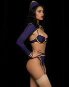 Flight Attendant Cosplay Lingerie Costume Set - Navy Blue