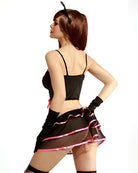 Cat Girl Cosplay Lingerie Costume Set with Crop Top & Mini Skirt - Black
