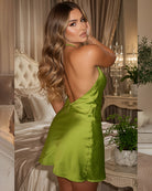 Satin Cowl Neck Slip Nightgown Mini Dress - Green