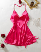 Satin Cowl Neck Slip Nightgown Mini Dress - Red