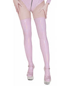 Wet Look PU Leather Thigh High Stockings - Light Purple