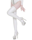 Wet Look PU Leather Thigh High Stockings - White