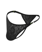 Men's Lace Floral G-String Thong Briefs - Black