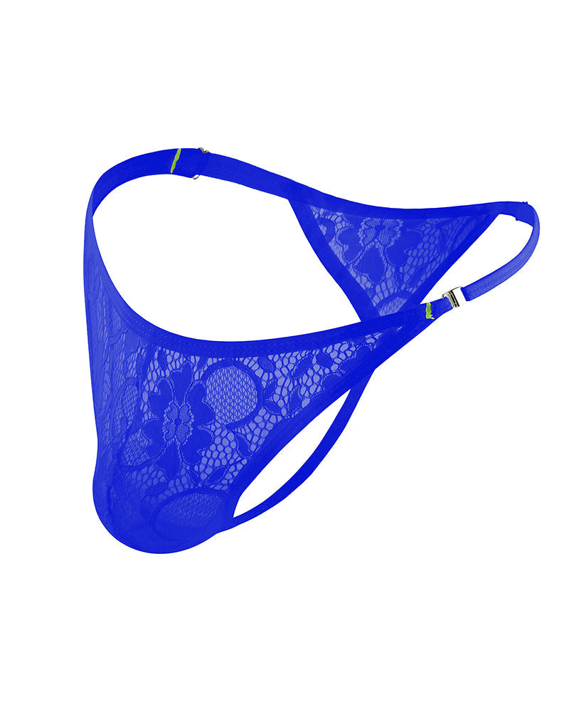 Men's Lace Floral G-String Thong Briefs - Blue