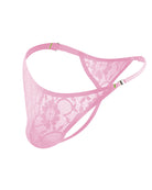 Men's Lace Floral G-String Thong Briefs - Pink