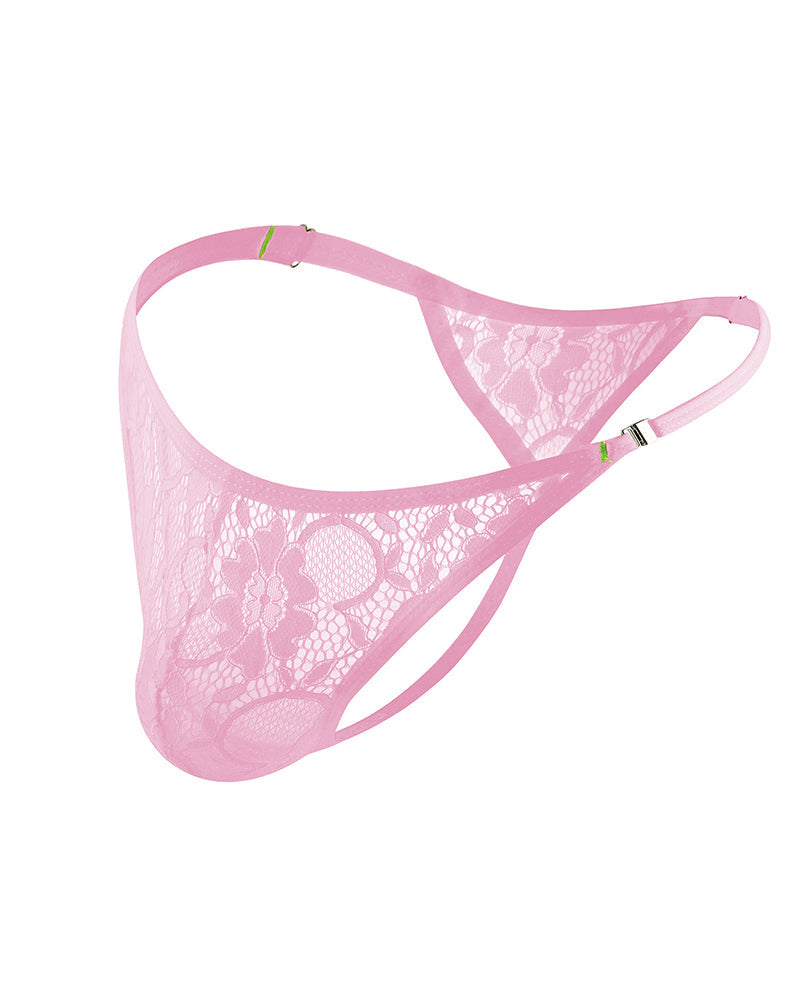 Men's Lace Floral G-String Thong Briefs - Pink