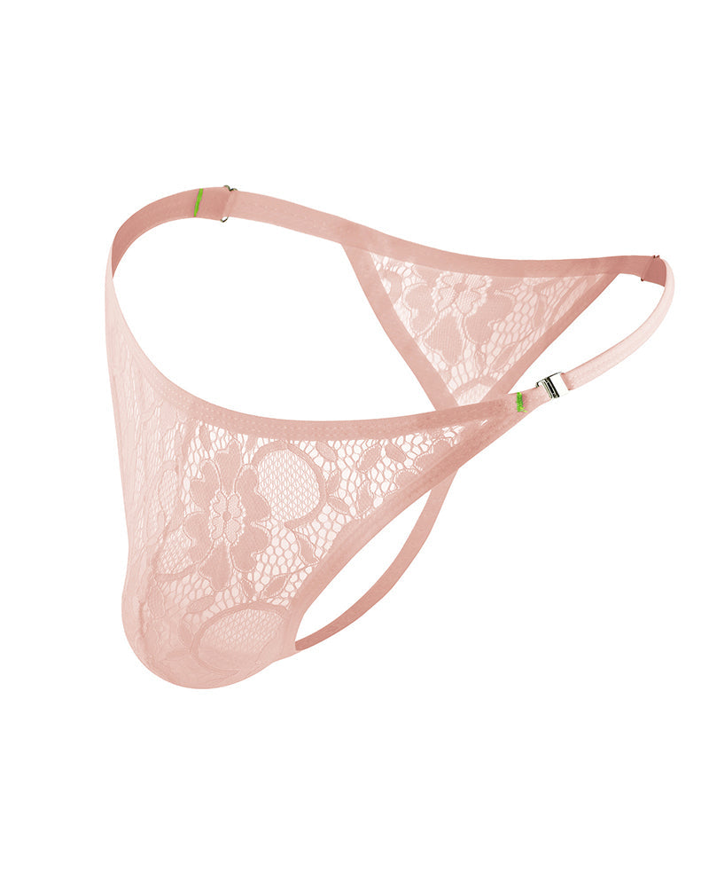Men's Lace Floral G-String Thong Briefs - Skin