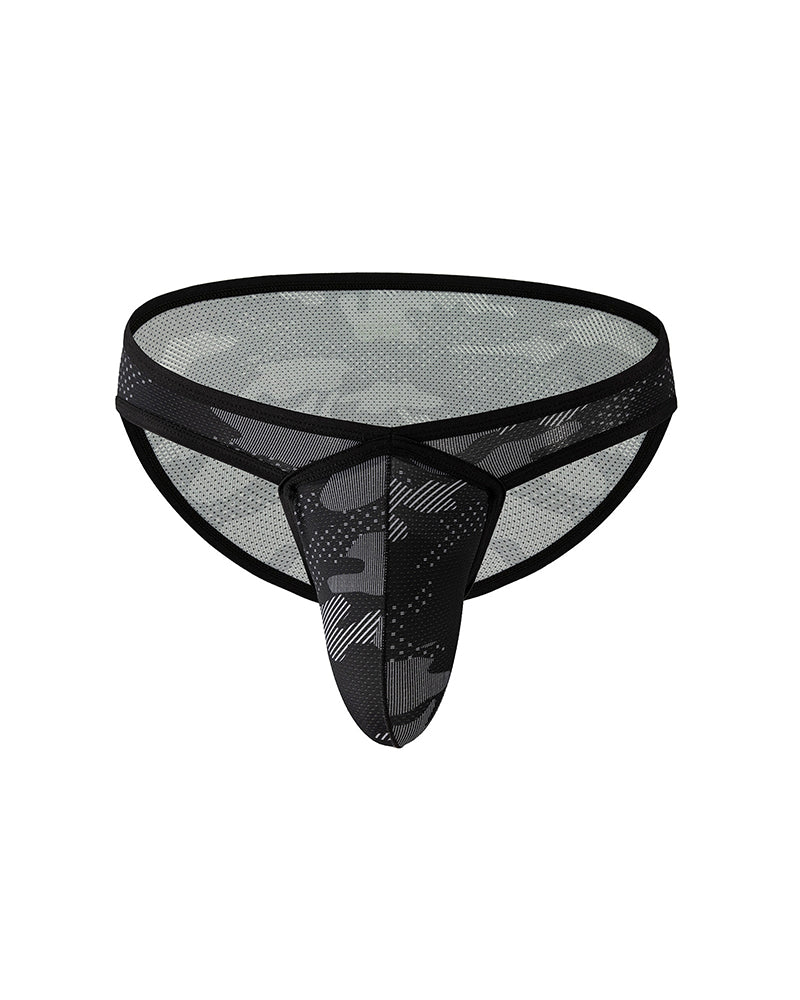 Men's Mesh Camo Print Low-Rise Briefs - Black