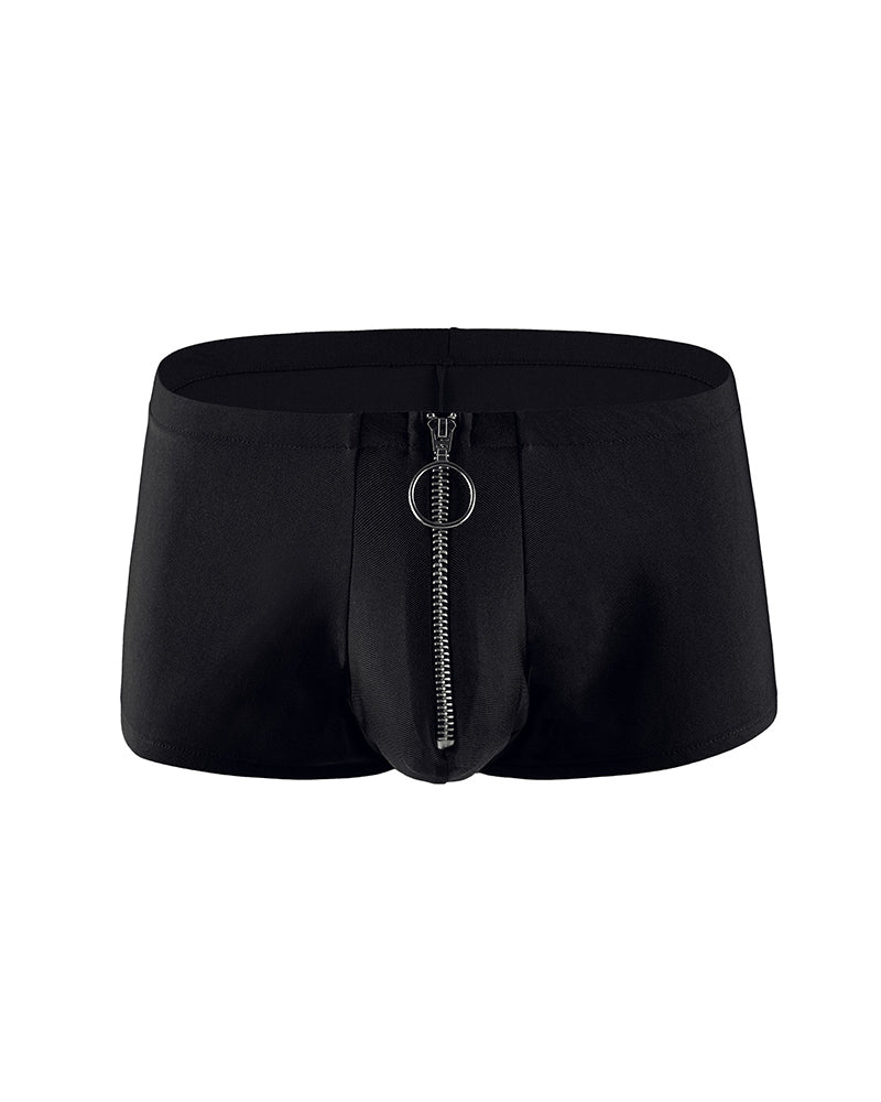 Men's Zip-Front Open Crotch Boxer Shorts - Black