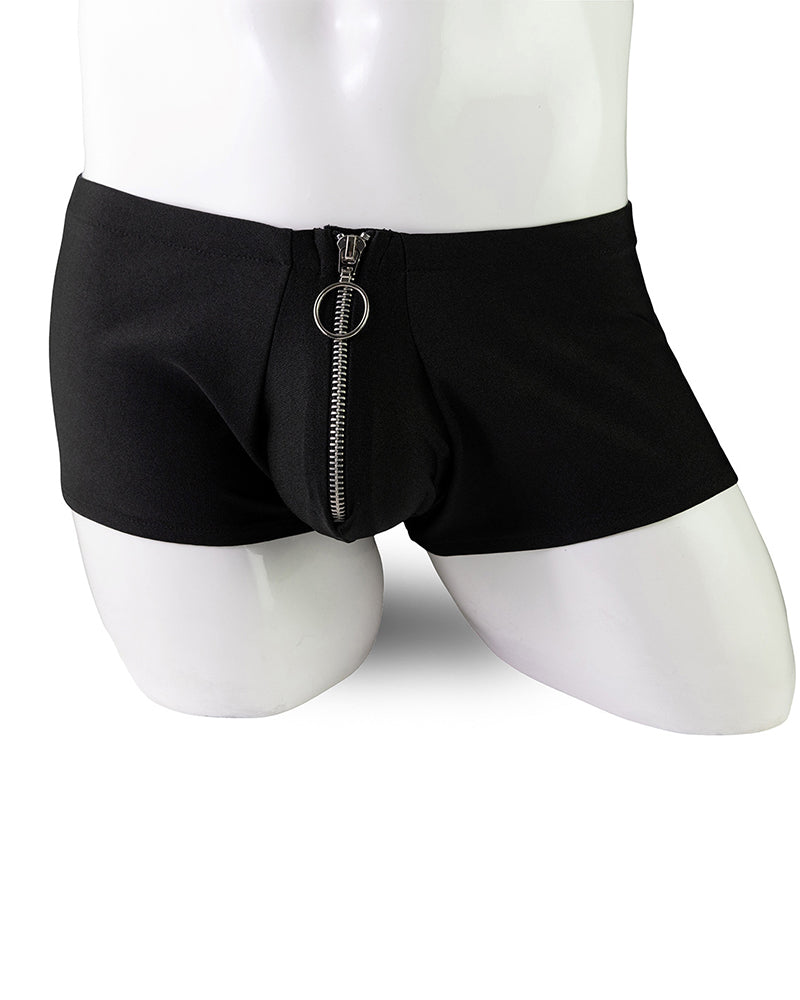 Men's Zip-Front Open Crotch Boxer Shorts - Black