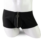 Men's Zip-Front Open Crotch Boxer Shorts - Black