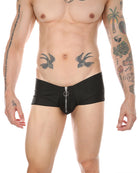 Men's Zip-Front Open Crotch Boxer Shorts - Black