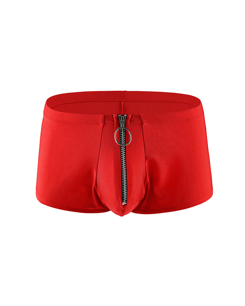 Men's Zip-Front Open Crotch Boxer Shorts - Red
