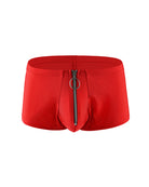 Men's Zip-Front Open Crotch Boxer Shorts - Red