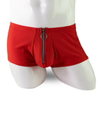 Men's Zip-Front Open Crotch Boxer Shorts - Red