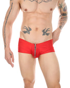 Men's Zip-Front Open Crotch Boxer Shorts - Red
