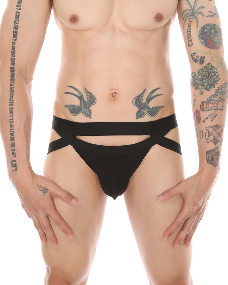 Men's O-Ring Cutout Double Band Briefs - Black