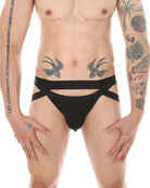 Men's O-Ring Cutout Double Band Briefs - Black