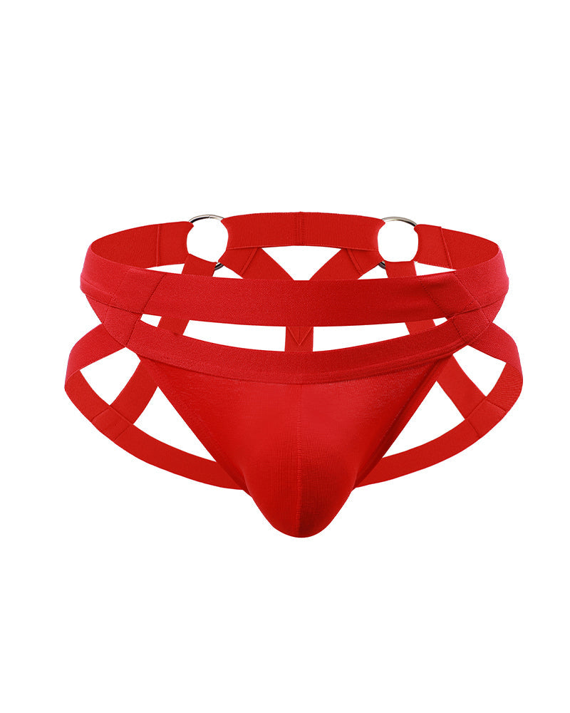 Men's O-Ring Cutout Double Band Briefs - Red