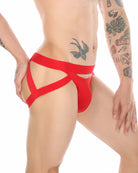 Men's O-Ring Cutout Double Band Briefs - Red