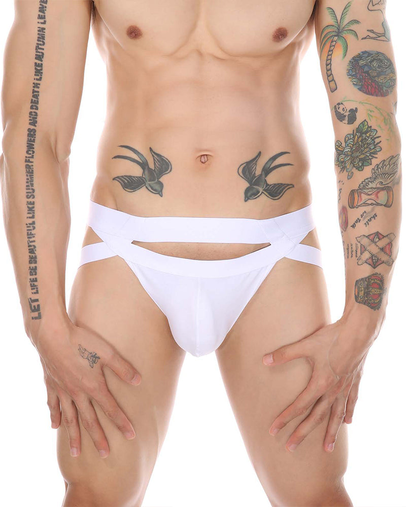 Men's O-Ring Cutout Double Band Briefs - White