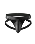 Men's Faux Leather Jockstrap with Wide Waistband - Black