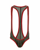 Men's Mesh Racerback Thong Bodysuit - Army Green