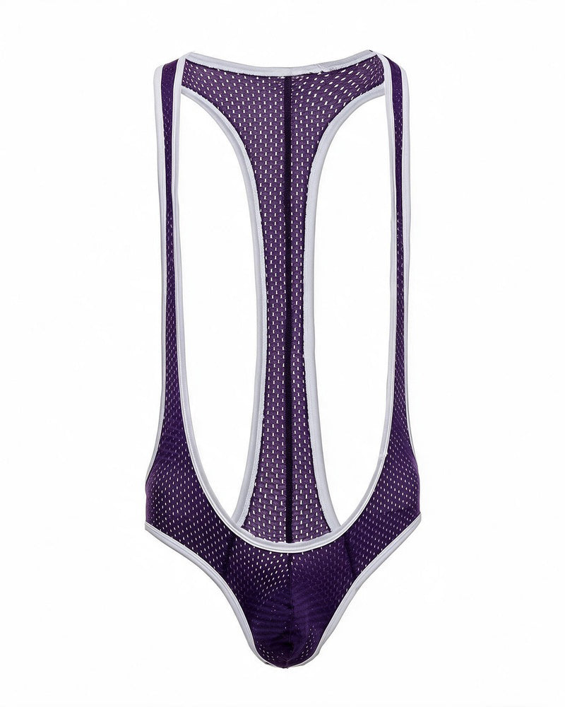 Men's Mesh Racerback Thong Bodysuit - Purple