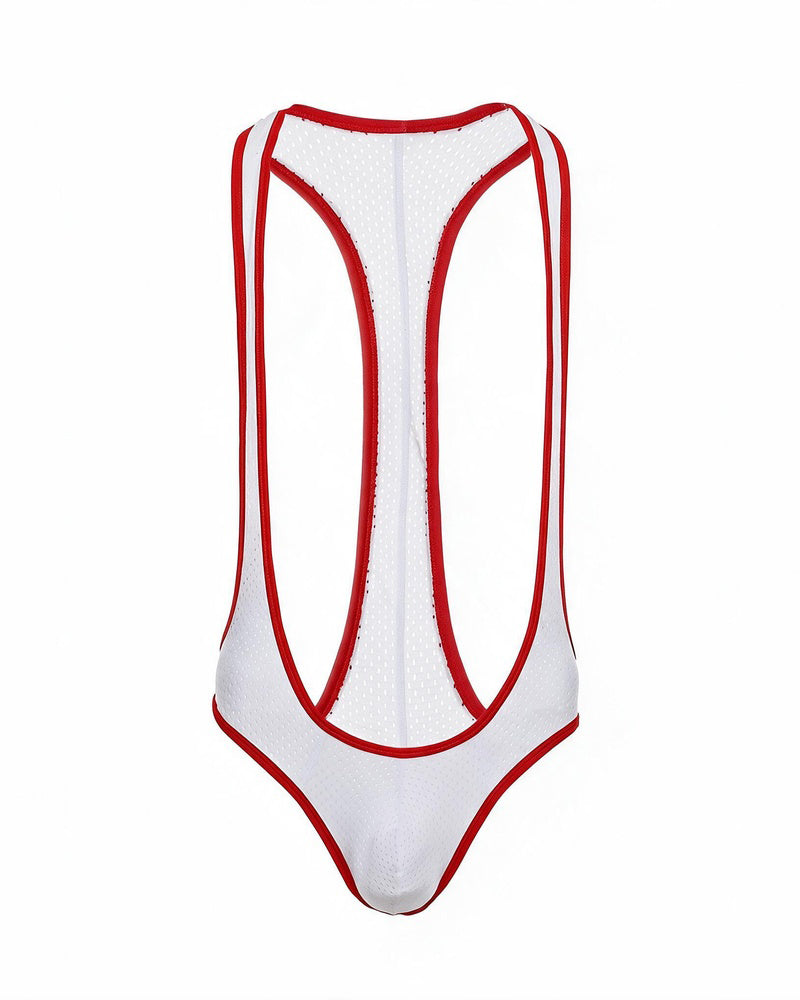 Men's Mesh Racerback Thong Bodysuit - White