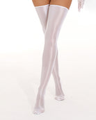 White glossy wet-look thigh-high stockings