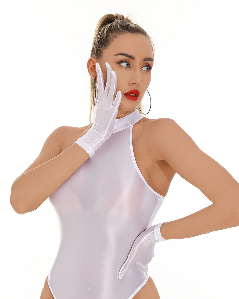 Glossy Wet Look Short Gloves - White