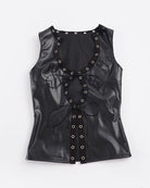 Avidlove PU Leather Lace-Up Crop Vest and Shorts Set with Eyelet Hardware