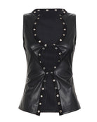 Avidlove PU Leather Lace-Up Crop Vest and Shorts Set with Eyelet Hardware