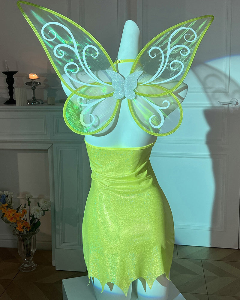 Avidlove Fairy Costume Shimmer Mini Dress with Butterfly Wings