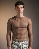 Sheer Mesh Long Sleeve Top - Brown