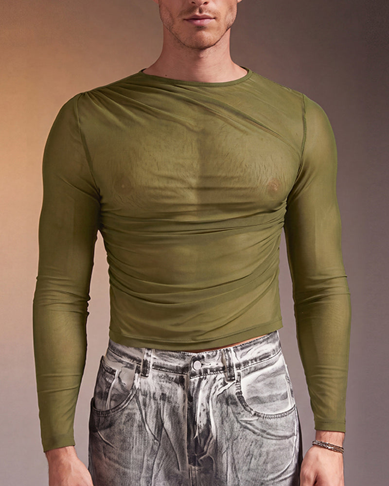 Sheer Mesh Long Sleeve Top - Green
