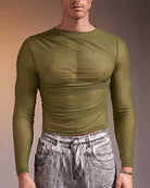 Sheer Mesh Long Sleeve Top - Green