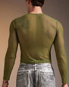Sheer Mesh Long Sleeve Top - Green
