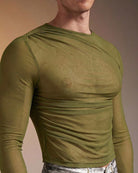 Sheer Mesh Long Sleeve Top - Green