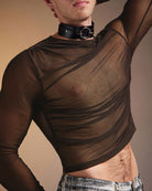 Sheer Mesh Long Sleeve Top - Khaki