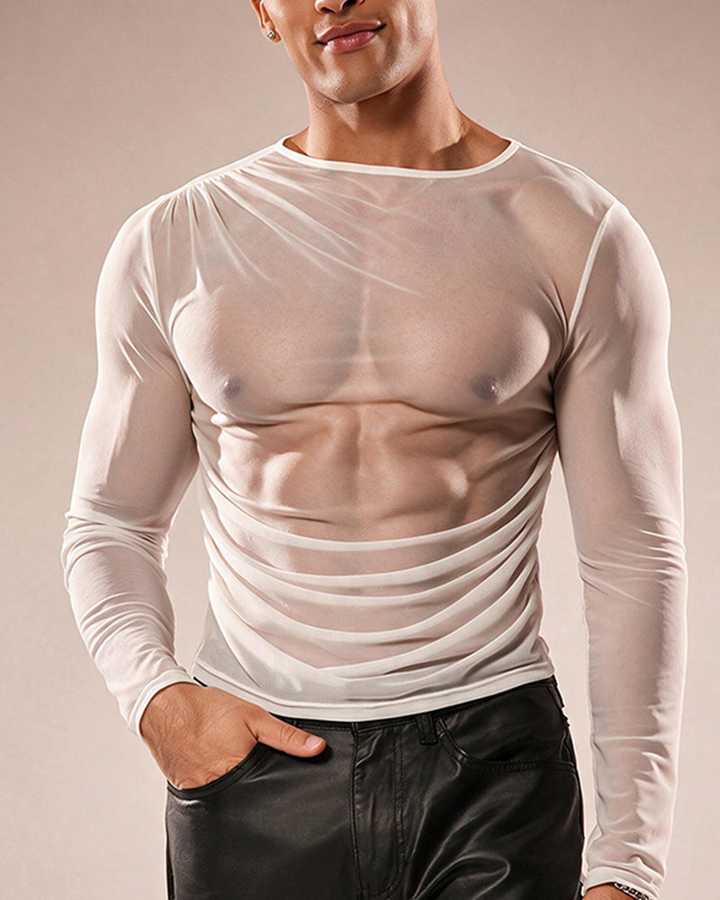 Sheer Mesh Long Sleeve Top - White