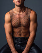 Rhinestone Fishnet Muscle Tank Top - Black