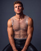Rhinestone Fishnet Muscle Tank Top - White