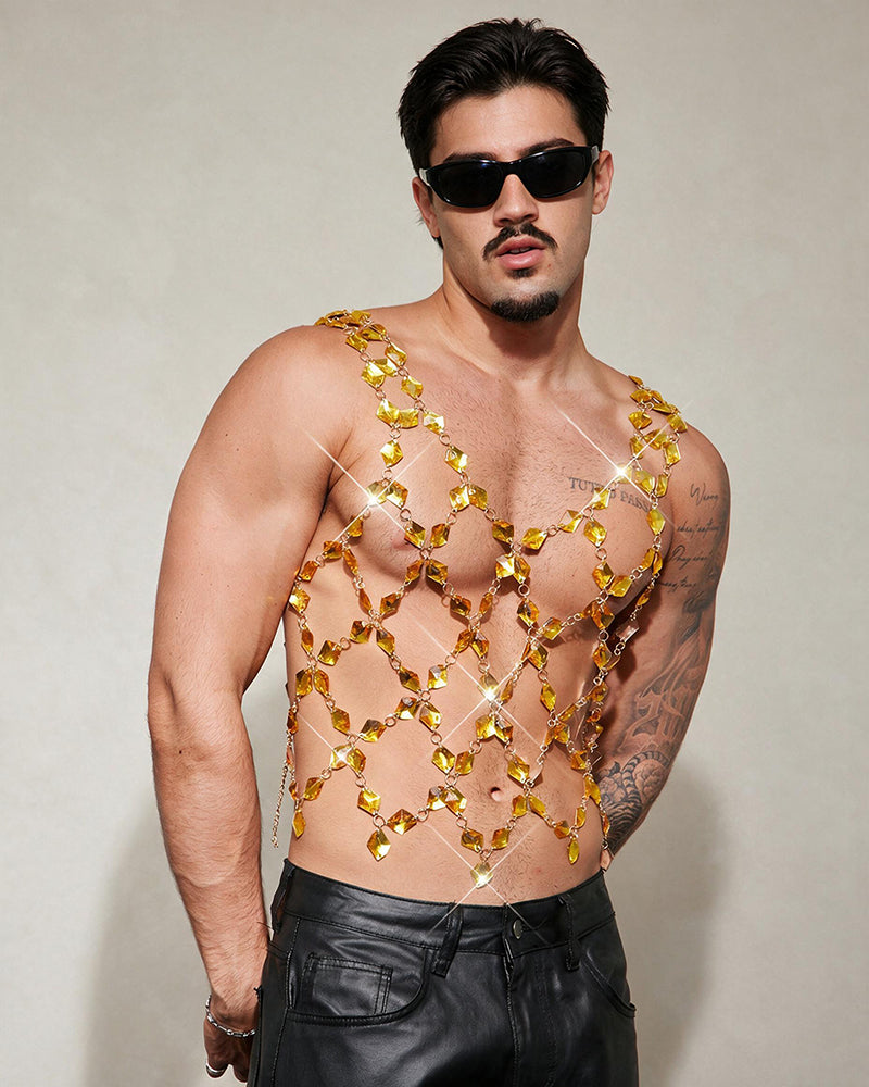 Crystal Gem Chain Body Harness Top - Gold