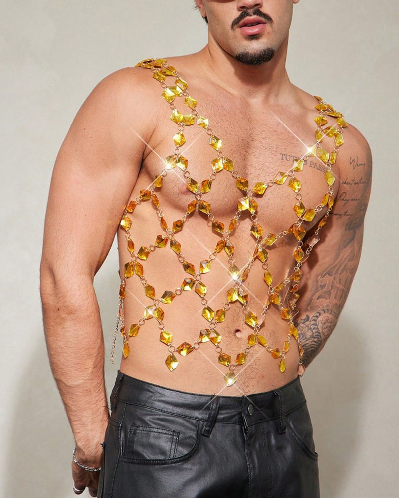 Crystal Gem Chain Body Harness Top - Gold