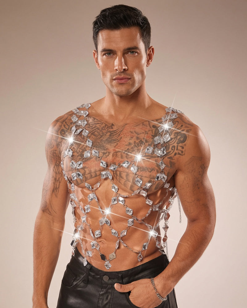 Crystal Gem Chain Body Harness Top - Silver